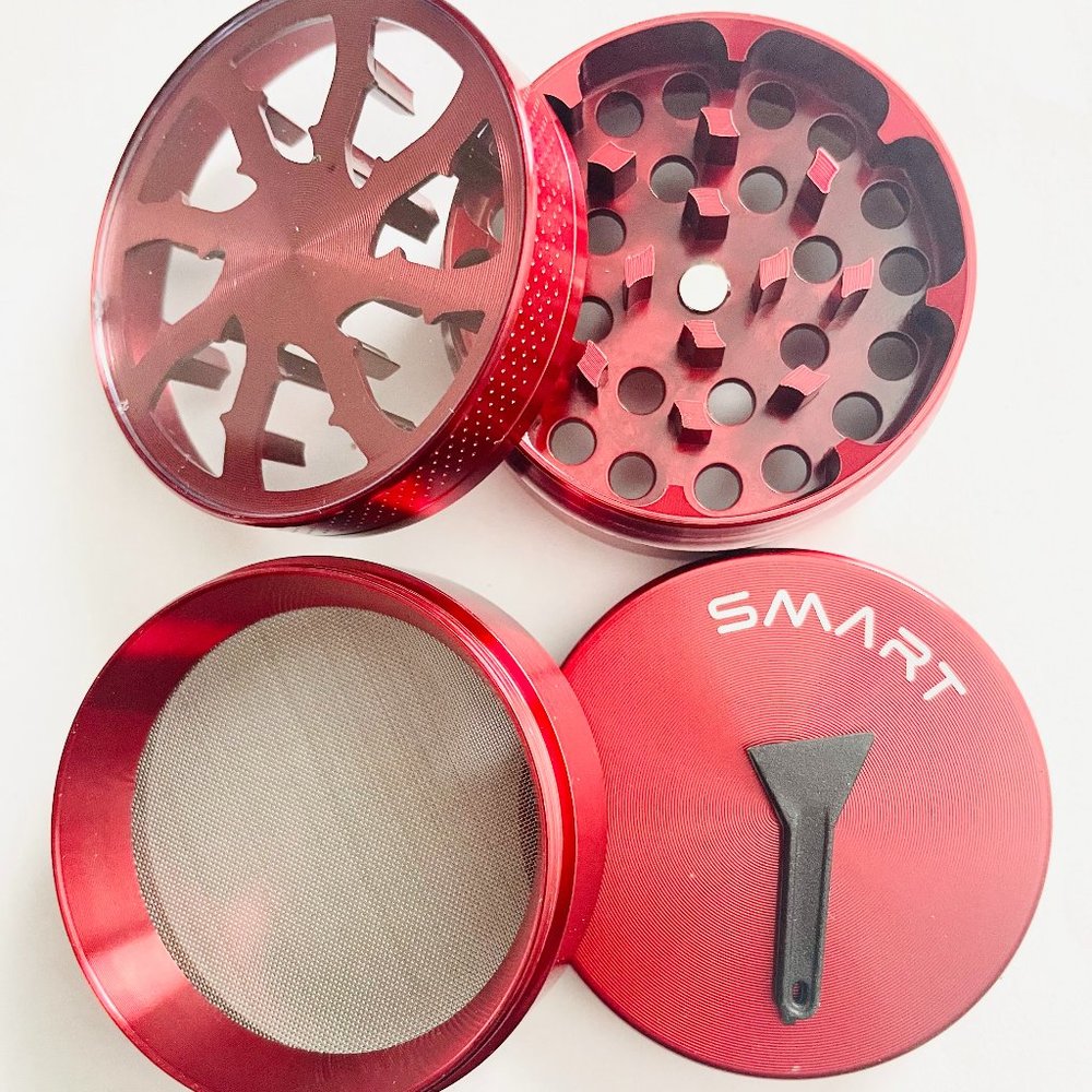56mm Clear Top Red Tobacco Herb Grinder 4 Part